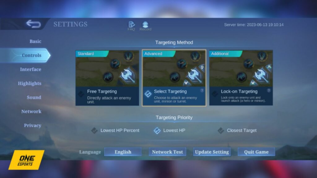 Mobile Legends Controls settings-Targeting Method and Targeting Priority
